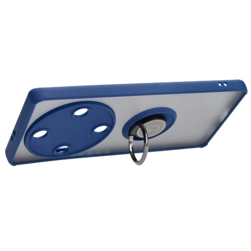 Etui z uchwytem na palec Bizon Case Hybrid Ring do Honor Magic5 Lite przydymione z granatową ramką