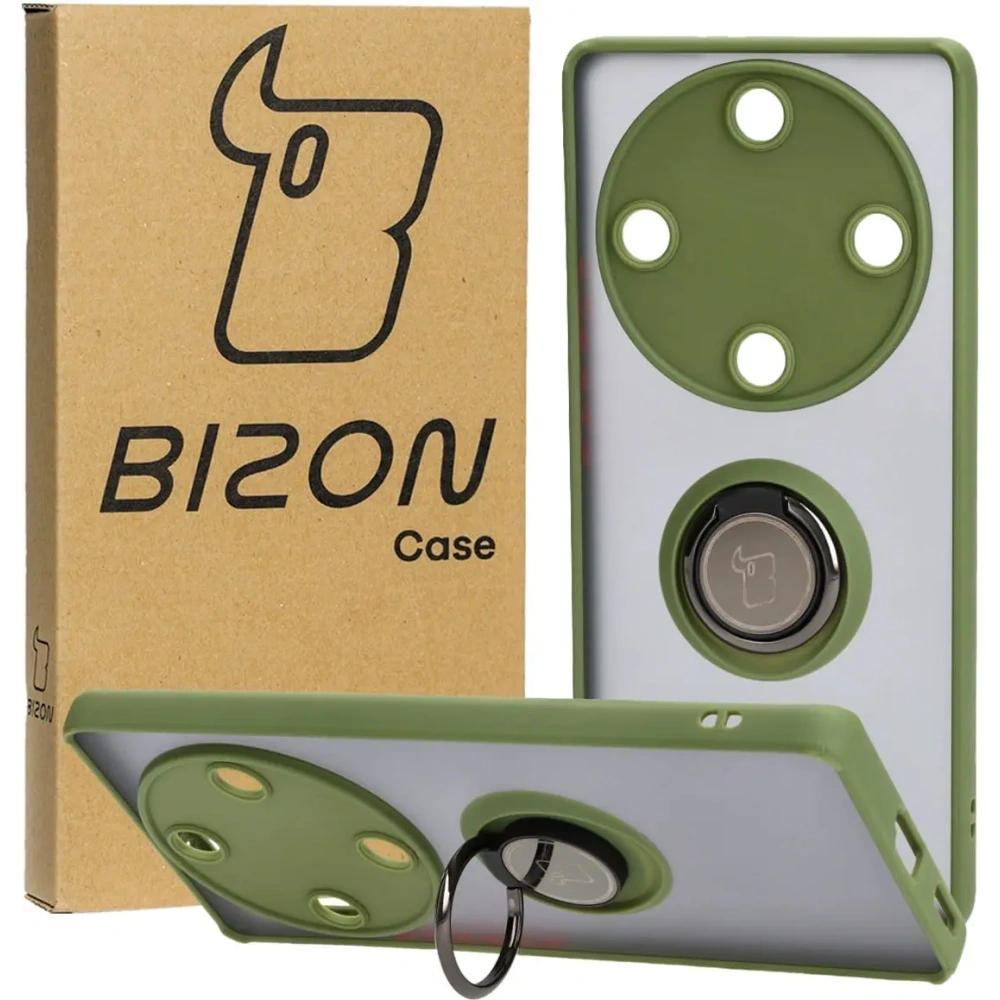 Wholesale Bizon Case Hybrid Ring Honor Magic5 Lite smoky with a green frame - BIZ376 - {ean13} - Hurt