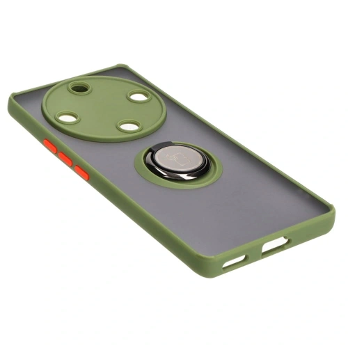 Etui z uchwytem na palec Bizon Case Hybrid Ring do Honor Magic5 Lite przydymione z zieloną ramką