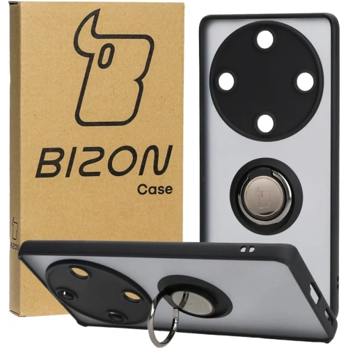 Etui z uchwytem na palec Bizon Case Hybrid Ring do Honor Magic5 Lite przydymione z czarną ramką