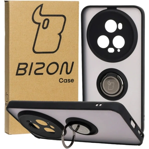 Etui z uchwytem na palec Bizon Case Hybrid Ring do Honor Magic5 Pro przydymione z czarną ramką
