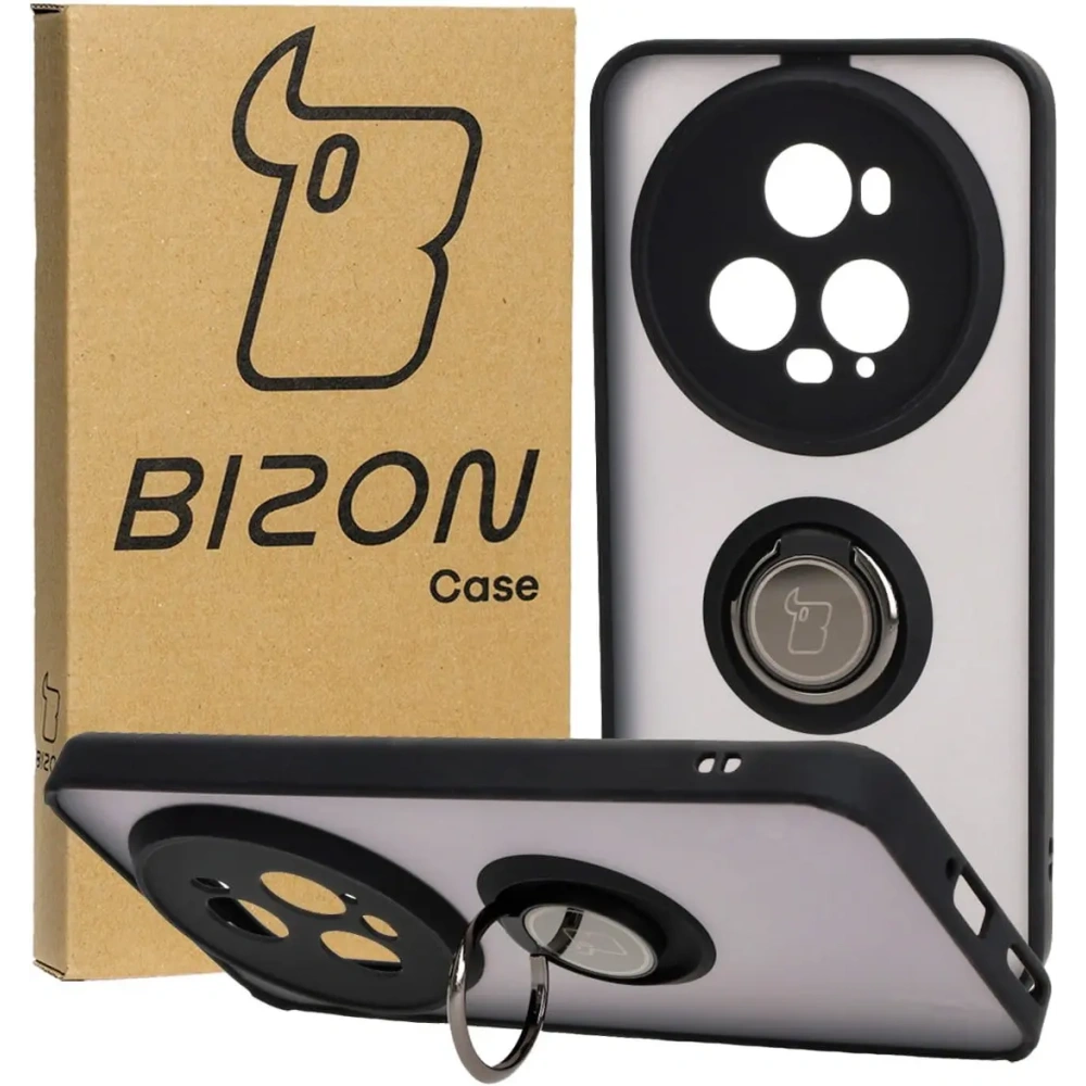 Hurtownia GSM - Etui z uchwytem na palec Bizon Case Hybrid Ring do Honor Magic5 Pro przydymione z czarną ramką - BIZ381 - {ean13} - Hurt