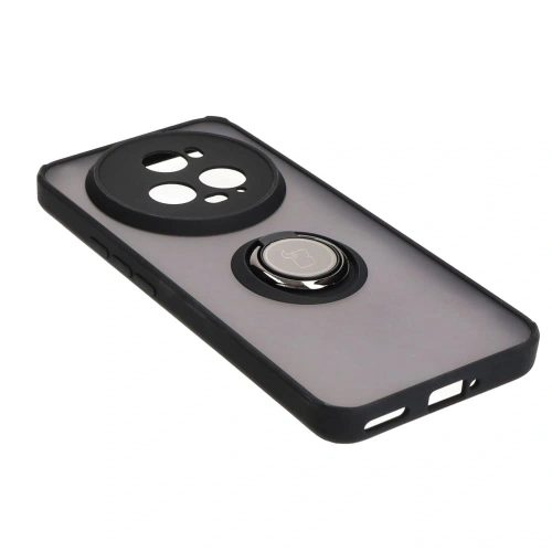 Etui z uchwytem na palec Bizon Case Hybrid Ring do Honor Magic5 Pro przydymione z czarną ramką