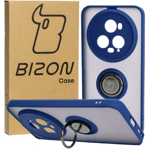Etui z uchwytem na palec Bizon Case Hybrid Ring do Honor Magic5 Pro przydymione z granatową ramką
