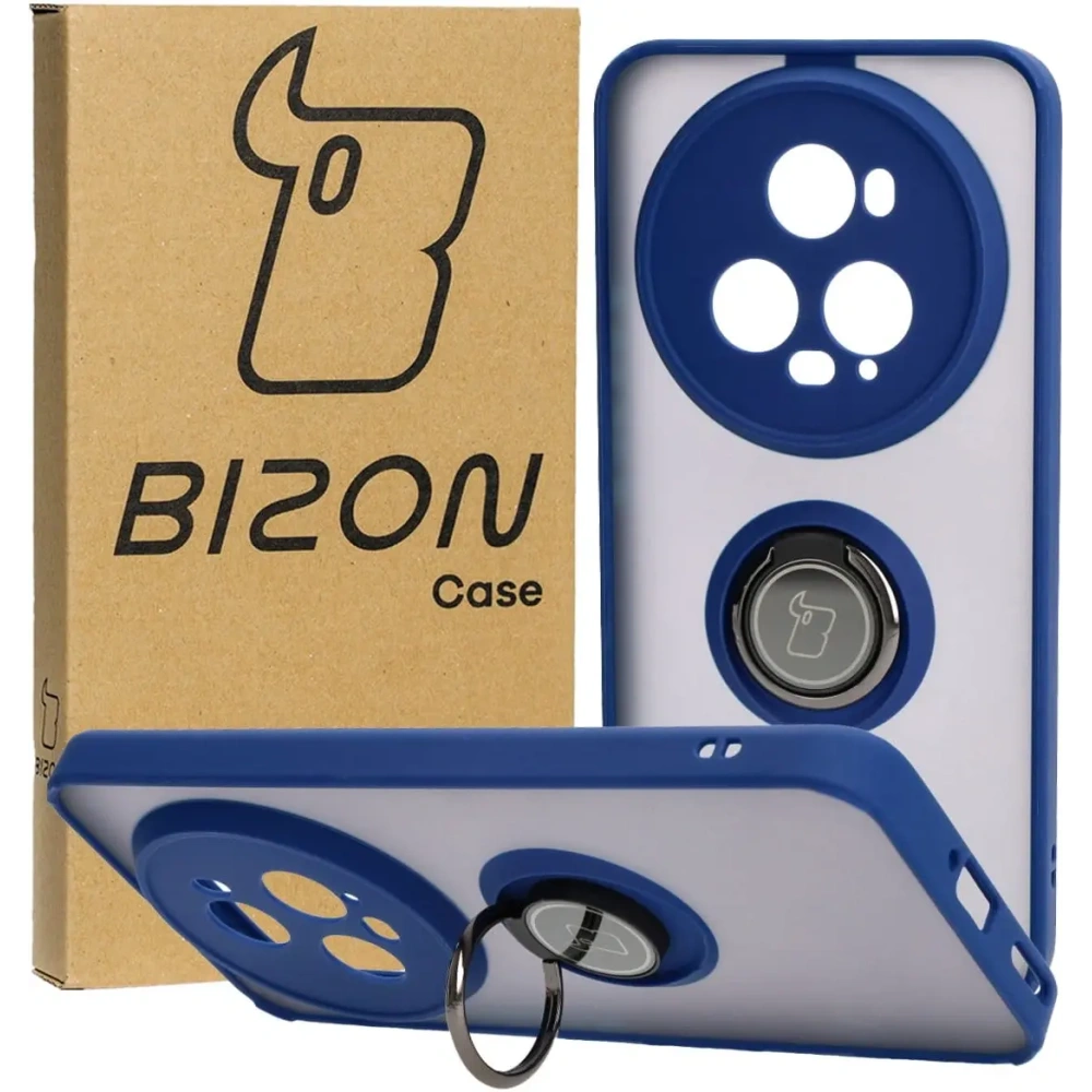 Hurtownia GSM - Etui z uchwytem na palec Bizon Case Hybrid Ring do Honor Magic5 Pro przydymione z granatową ramką - BIZ383 - {ean13} - Hurt
