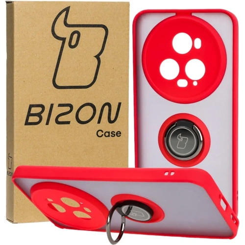 Etui z uchwytem na palec Bizon Case Hybrid Ring do Honor Magic5 Pro przydymione z czerwoną ramką