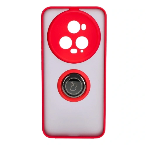 Etui z uchwytem na palec Bizon Case Hybrid Ring do Honor Magic5 Pro przydymione z czerwoną ramką