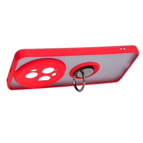 Etui z uchwytem na palec Bizon Case Hybrid Ring do Honor Magic5 Pro przydymione z czerwoną ramką