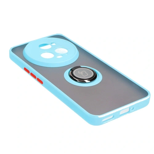 Etui z uchwytem na palec Bizon Case Hybrid Ring do Honor Magic5 Pro przydymione z jasnoniebieską ramką