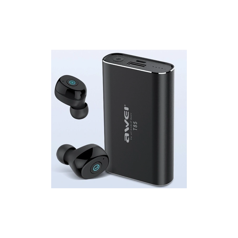 Wholesale AWEI Wireless In-Ear Earphones Bluetooth 5.0 T85 TWS with Powerbank 1800mAh black - AWEI019BLK - {ean13} - Hurt