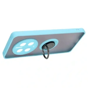 Etui z uchwytem na palec Bizon Case Hybrid Ring do Huawei Mate 50 Pro przydymione z jasnoniebieską ramką