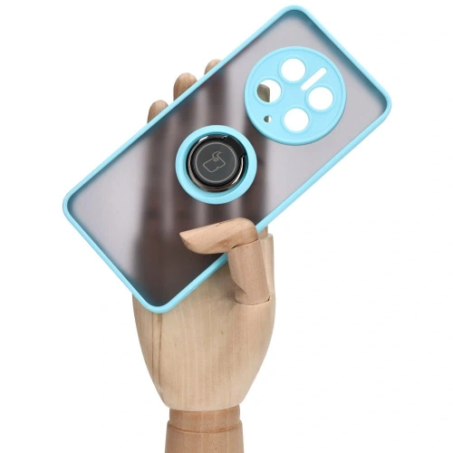 Etui z uchwytem na palec Bizon Case Hybrid Ring do Huawei Mate 50 Pro przydymione z jasnoniebieską ramką