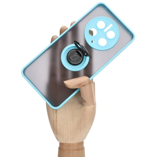 Etui z uchwytem na palec Bizon Case Hybrid Ring do Huawei Mate 50 Pro przydymione z jasnoniebieską ramką