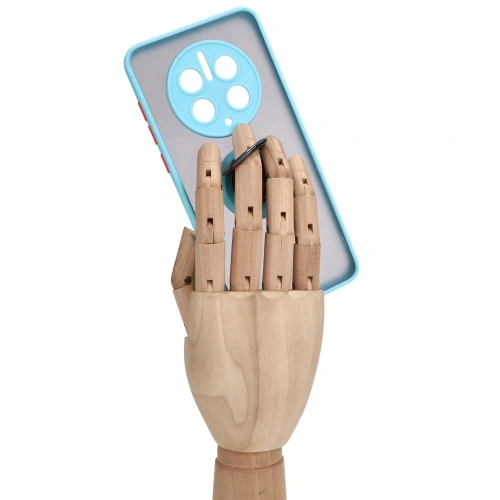 Etui z uchwytem na palec Bizon Case Hybrid Ring do Huawei Mate 50 Pro przydymione z jasnoniebieską ramką