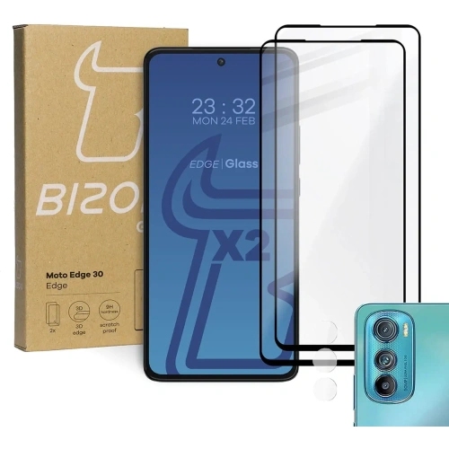 Szkło hartowane Bizon Glass Edge - [2 PACK] + ochrona na obiektyw Motorola Edge 30
