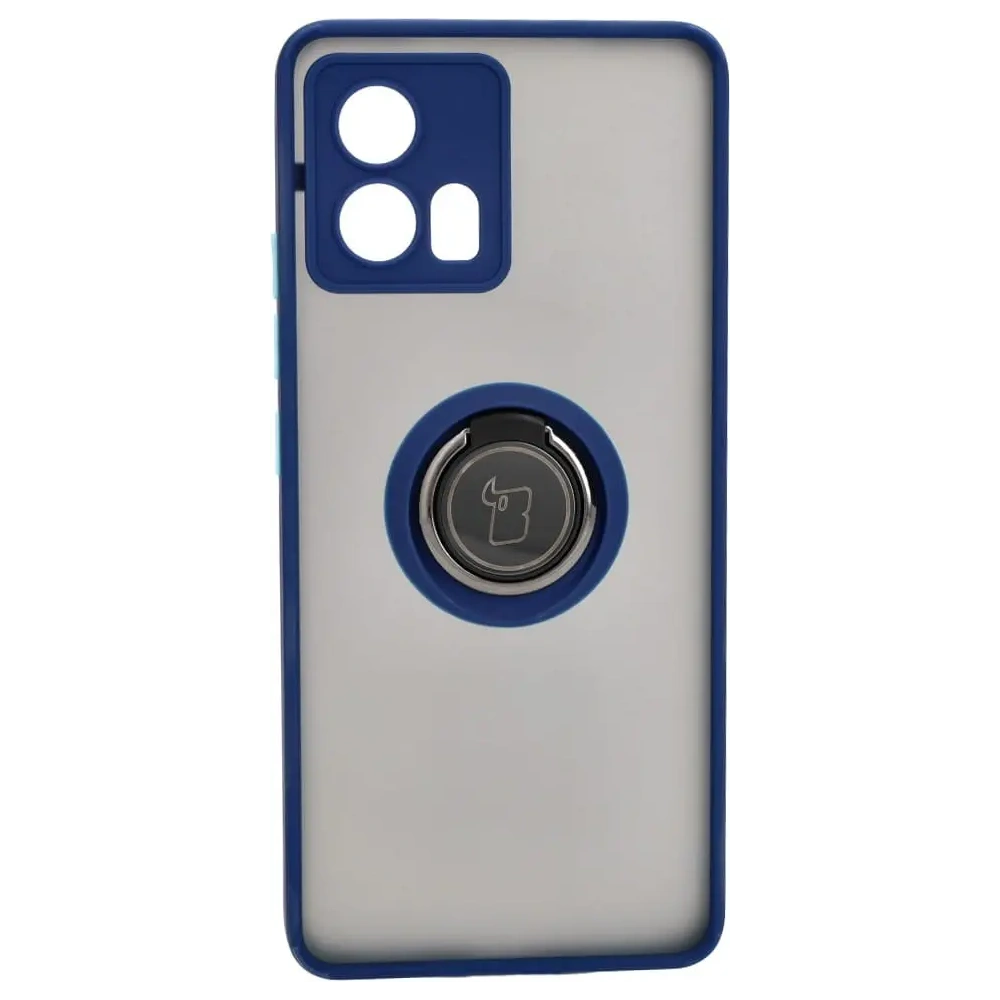 Etui z uchwytem na palec Bizon Case Hybrid Ring do Motorola Edge 30 Fusion przydymione z granatową ramką