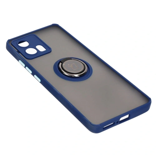 Etui z uchwytem na palec Bizon Case Hybrid Ring do Motorola Edge 30 Fusion przydymione z granatową ramką