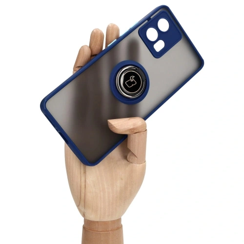 Etui z uchwytem na palec Bizon Case Hybrid Ring do Motorola Edge 30 Fusion przydymione z granatową ramką