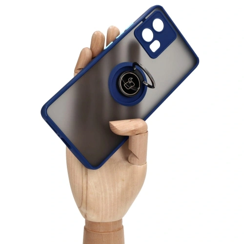 Etui z uchwytem na palec Bizon Case Hybrid Ring do Motorola Edge 30 Fusion przydymione z granatową ramką