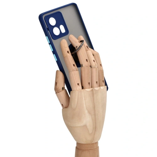 Etui z uchwytem na palec Bizon Case Hybrid Ring do Motorola Edge 30 Fusion przydymione z granatową ramką