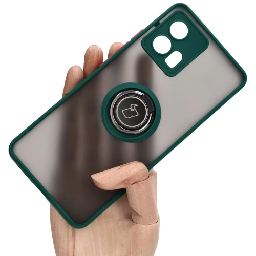 Etui z uchwytem na palec Bizon Case Hybrid Ring do Motorola Edge 30 Fusion przydymione z ciemnozieloną ramką