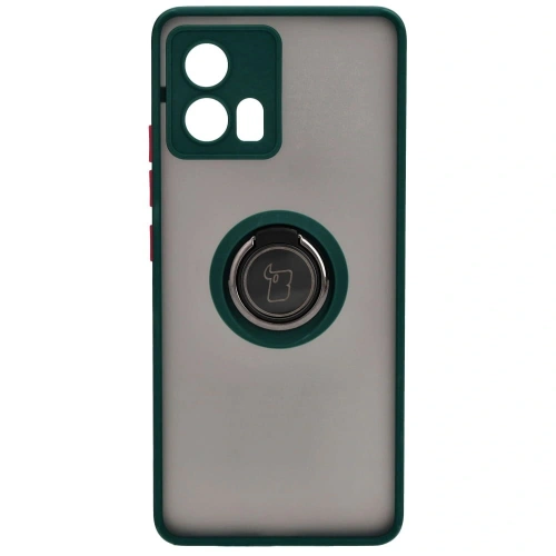 Etui z uchwytem na palec Bizon Case Hybrid Ring do Motorola Edge 30 Fusion przydymione z ciemnozieloną ramką