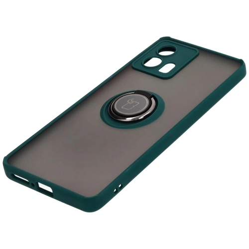 Etui z uchwytem na palec Bizon Case Hybrid Ring do Motorola Edge 30 Fusion przydymione z ciemnozieloną ramką