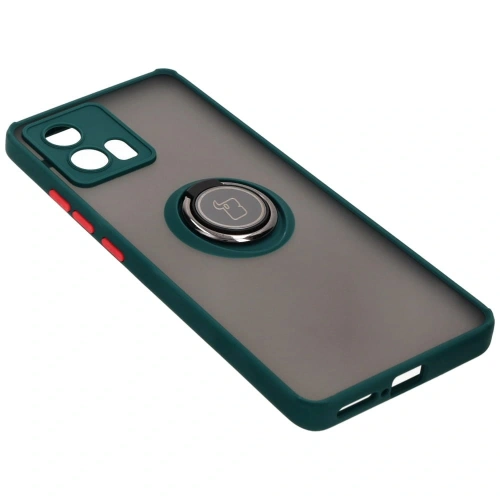Etui z uchwytem na palec Bizon Case Hybrid Ring do Motorola Edge 30 Fusion przydymione z ciemnozieloną ramką