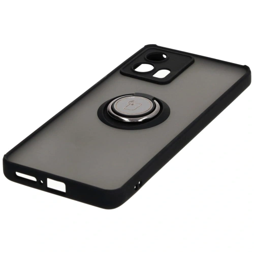 Etui z uchwytem na palec Bizon Case Hybrid Ring do Motorola Edge 30 Fusion przydymione z czarną ramką