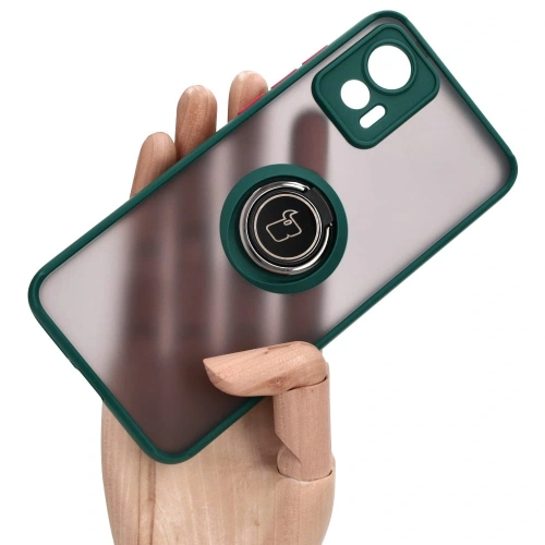 Etui z uchwytem na palec Bizon Case Hybrid Ring do Motorola Edge 30 Neo przydymione z ciemnozieloną ramką