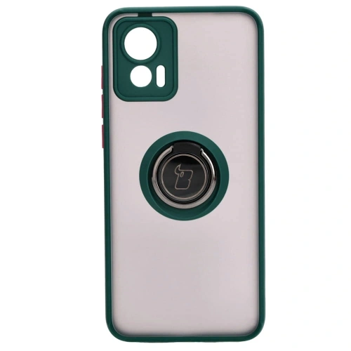 Etui z uchwytem na palec Bizon Case Hybrid Ring do Motorola Edge 30 Neo przydymione z ciemnozieloną ramką