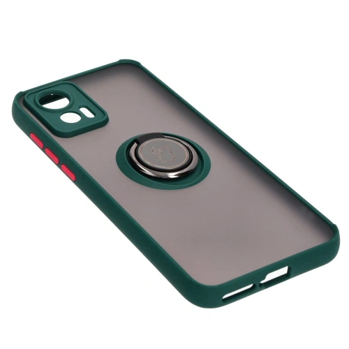 Etui z uchwytem na palec Bizon Case Hybrid Ring do Motorola Edge 30 Neo przydymione z ciemnozieloną ramką