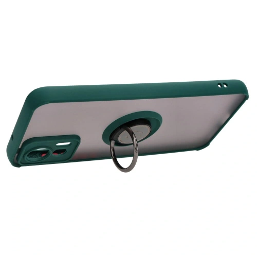 Etui z uchwytem na palec Bizon Case Hybrid Ring do Motorola Edge 30 Neo przydymione z ciemnozieloną ramką