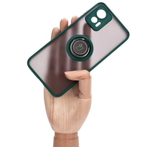 Etui z uchwytem na palec Bizon Case Hybrid Ring do Motorola Edge 30 Neo przydymione z ciemnozieloną ramką