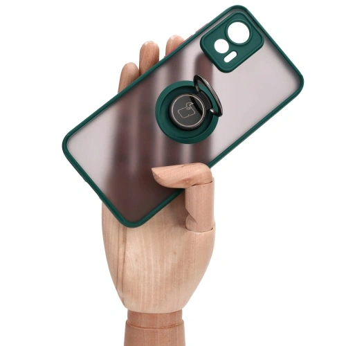 Etui z uchwytem na palec Bizon Case Hybrid Ring do Motorola Edge 30 Neo przydymione z ciemnozieloną ramką