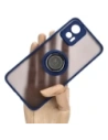 Pouzdro s úchopem na prst Bizon Case Hybrid Ring pro Motorola Edge 30 Neo kouřové s modrým rámem