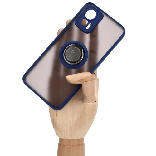 Etui z uchwytem na palec Bizon Case Hybrid Ring do Motorola Edge 30 Neo przydymione z granatową ramką