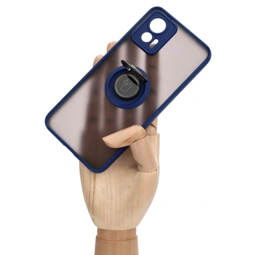 Etui z uchwytem na palec Bizon Case Hybrid Ring do Motorola Edge 30 Neo przydymione z granatową ramką