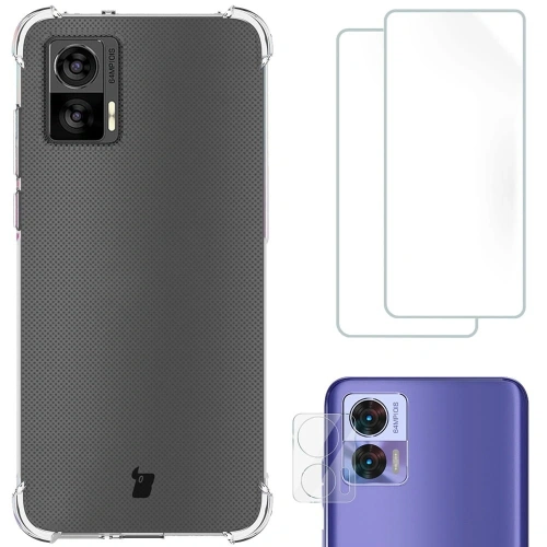 Etui + 2x folia + obiektyw Bizon Case Clear Pack do Motorola Moto Edge 30 Neo przezroczyste