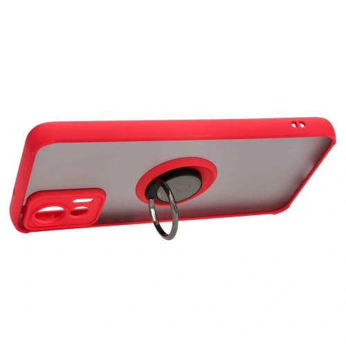 Etui z uchwytem na palec Bizon Case Hybrid Ring do Motorola Edge 30 Neo przydymione z czerwoną ramką