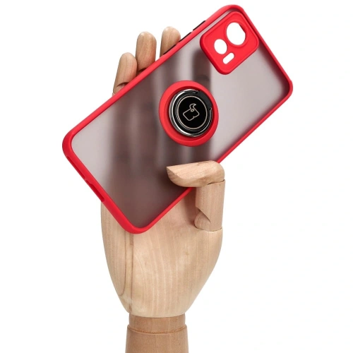 Etui z uchwytem na palec Bizon Case Hybrid Ring do Motorola Edge 30 Neo przydymione z czerwoną ramką