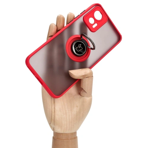 Etui z uchwytem na palec Bizon Case Hybrid Ring do Motorola Edge 30 Neo przydymione z czerwoną ramką