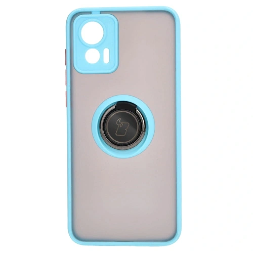 Etui z uchwytem na palec Bizon Case Hybrid Ring do Motorola Edge 30 Neo przydymione z jasnoniebieską ramką