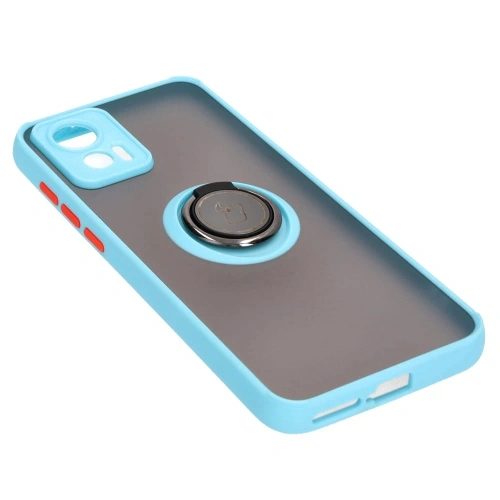 Etui z uchwytem na palec Bizon Case Hybrid Ring do Motorola Edge 30 Neo przydymione z jasnoniebieską ramką