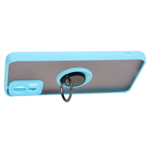 Etui z uchwytem na palec Bizon Case Hybrid Ring do Motorola Edge 30 Neo przydymione z jasnoniebieską ramką
