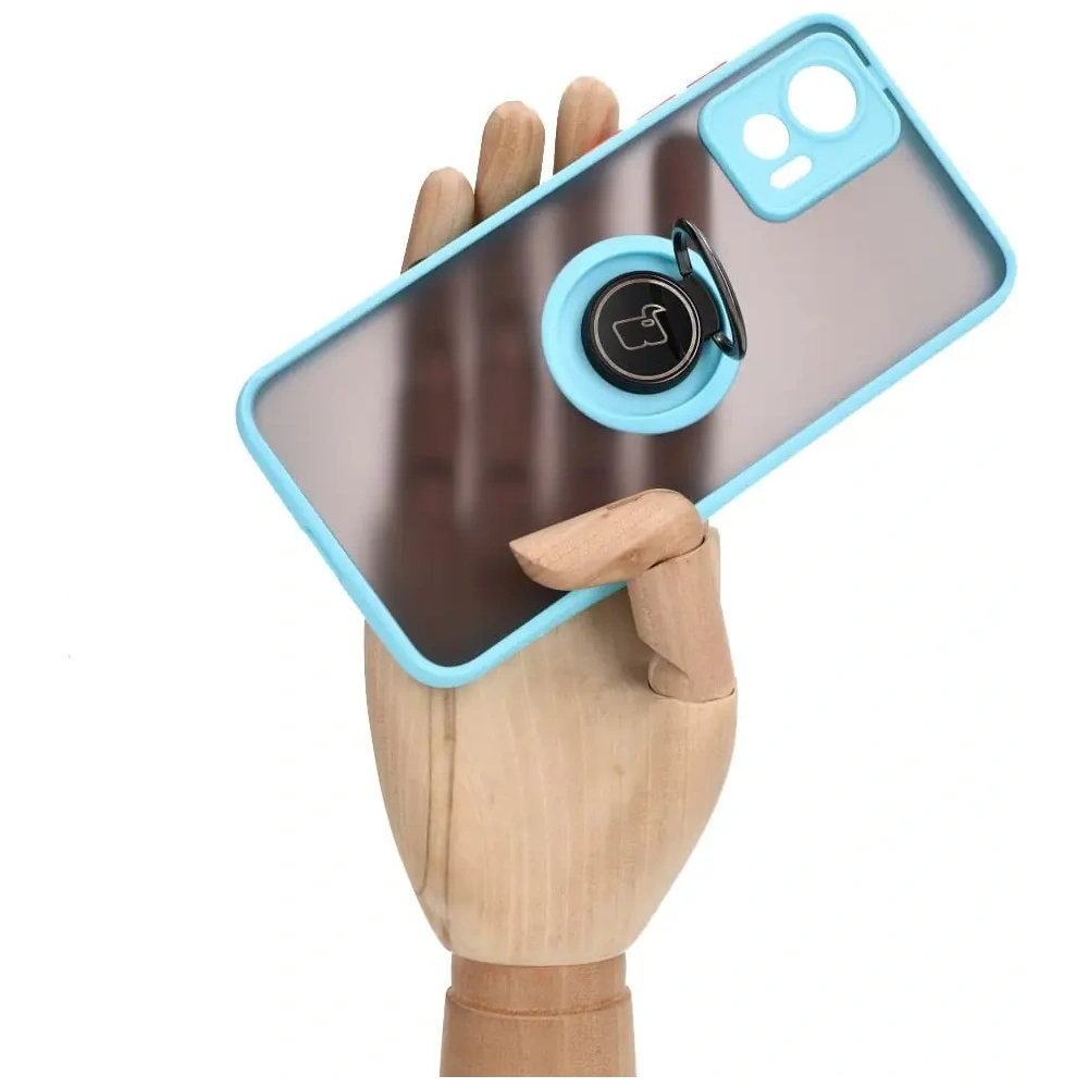 Hurtownia GSM - Pouzdro s prstovým úchytem Bizon Case Hybrid Ring pro Motorola Edge 30 Neo kouřové s jasně modrým rámečkem. - BIZ465 - {ean13} - Hurt