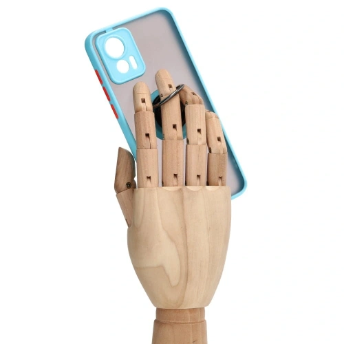 Etui z uchwytem na palec Bizon Case Hybrid Ring do Motorola Edge 30 Neo przydymione z jasnoniebieską ramką