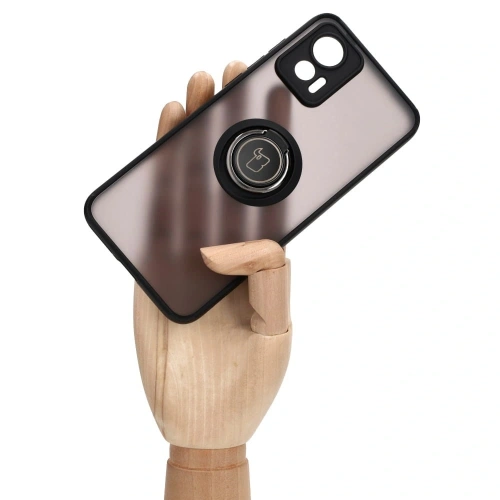 Etui z uchwytem na palec Bizon Case Hybrid Ring do Motorola Edge 30 Neo przydymione z czarną ramką