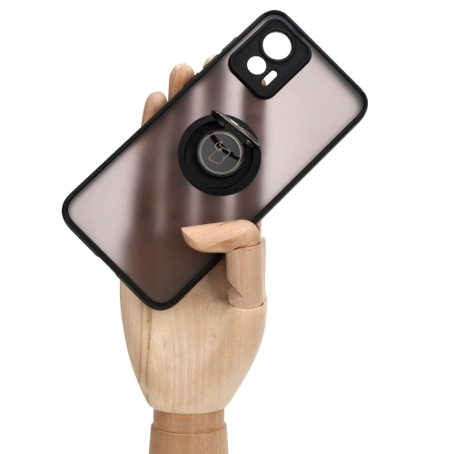 Etui z uchwytem na palec Bizon Case Hybrid Ring do Motorola Edge 30 Neo przydymione z czarną ramką