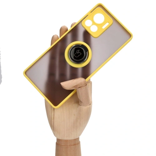 Etui z uchwytem na palec Bizon Case Hybrid Ring do Motorola Edge 30 Ultra przydymione z żółtą ramką